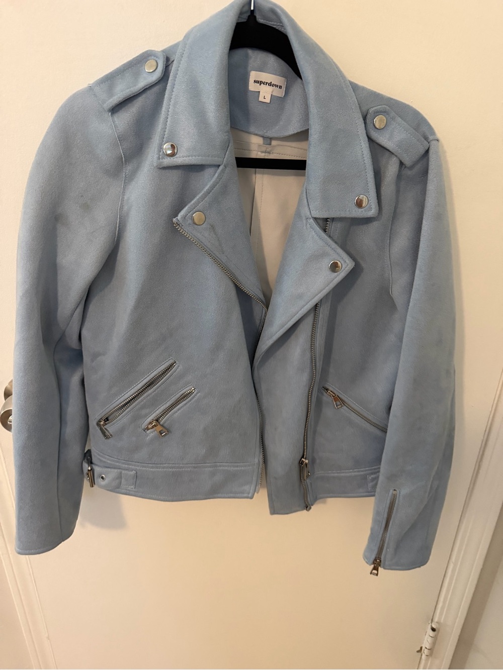 superdown Light Blue Suede Moto Jacket